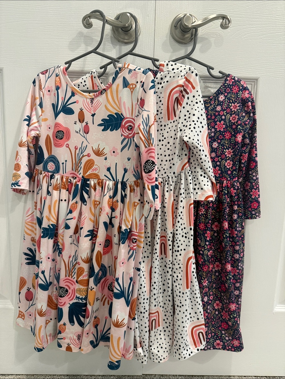 Girls' Pink Floral & Rainbow Print Knit Mila and Rose Dress - 3 Pack